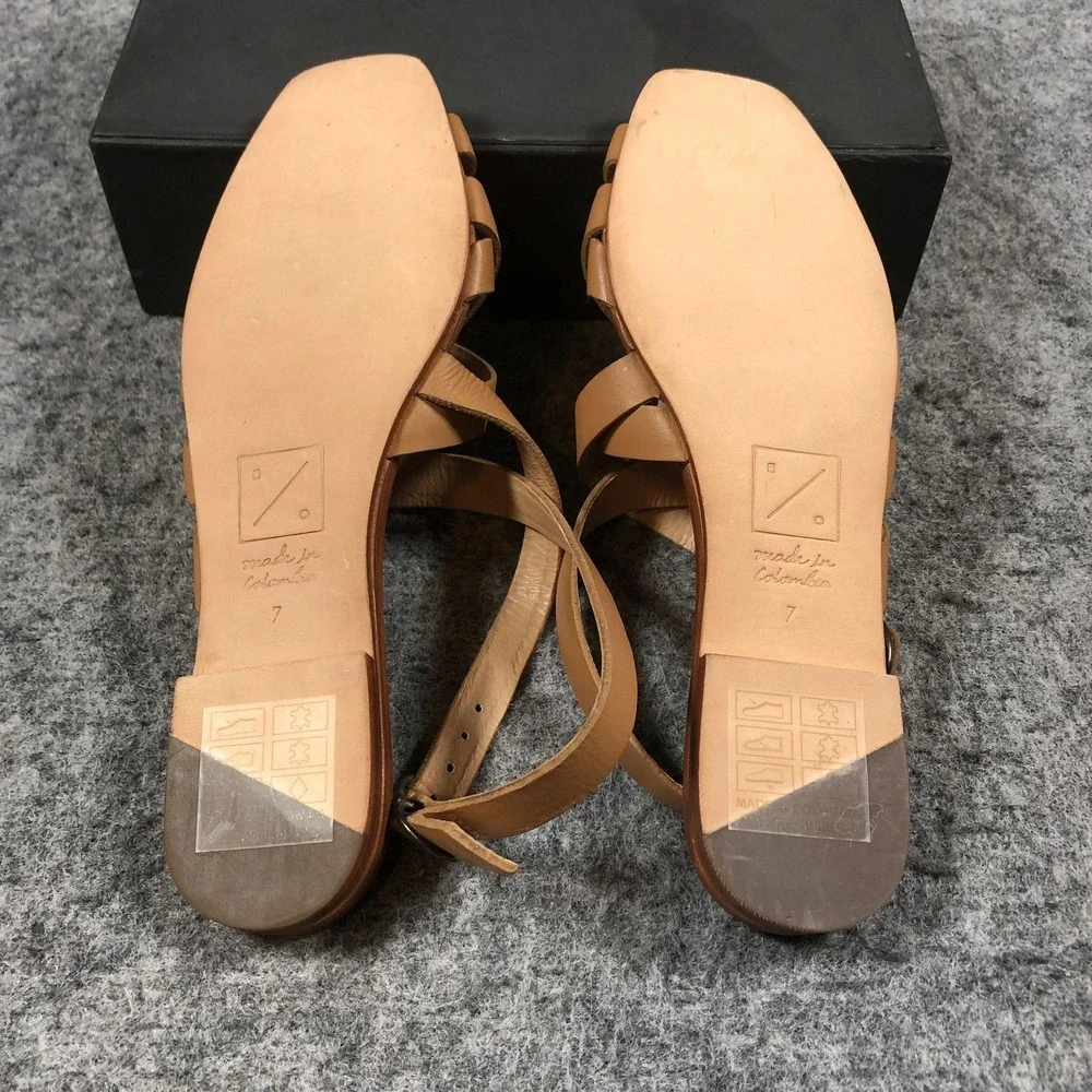 Either /‎ Or Sandals Womens 7 Brown Leather Strappy Ankle Strap Flat Comfort
